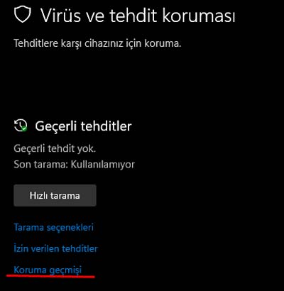 koruma geçmişinden dll dosyasını geri yükleme